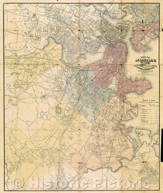 Historic Map : Map of Boston, for 1875., 1875 , Vintage Wall Art