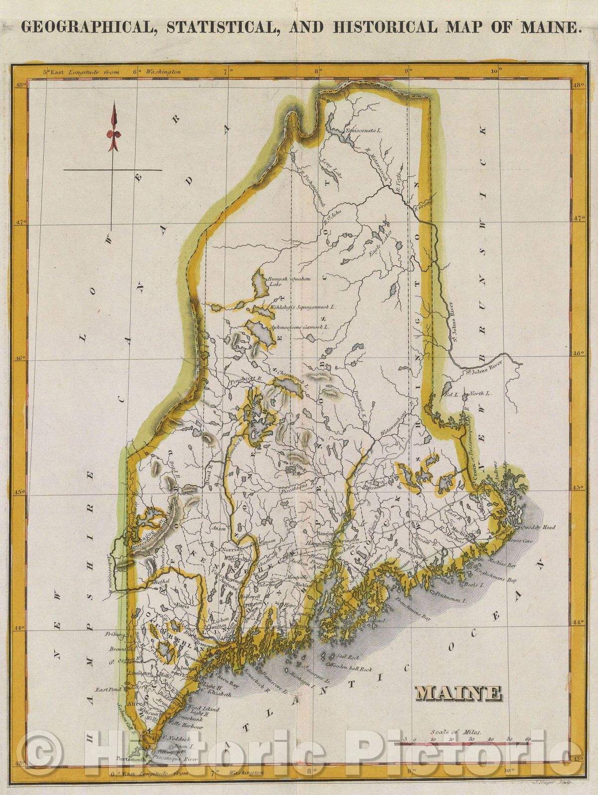 Historic Map : Geographical, Statistical, and Historical Map of Maine, 1821 , Vintage Wall Art