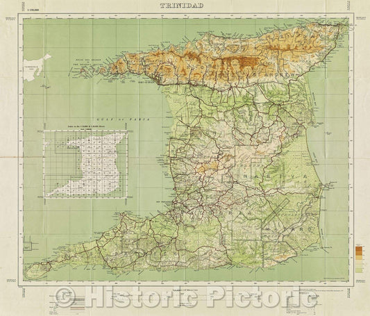 Historic Map : Trinidad Drawn and Heliographed by O.S. 1930, 1930 , Vintage Wall Art