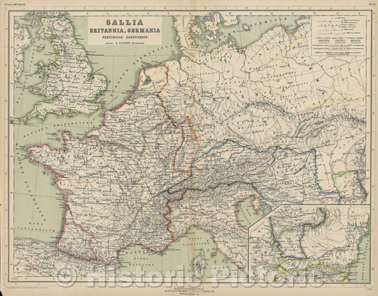 Historic Map : Gallia, Britannia, Germania provincae Danuvienses, 1892 , Vintage Wall Art
