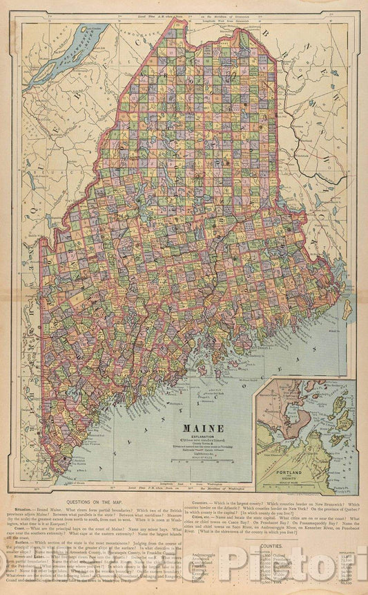 Historic Map : Maine, 1881 , Vintage Wall Art