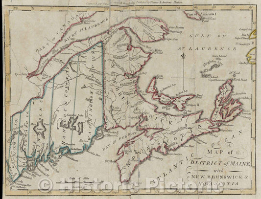 Historic Map : Map of the District of Maine with New Brunswick and Nova Scotia, 1796 , Vintage Wall Art
