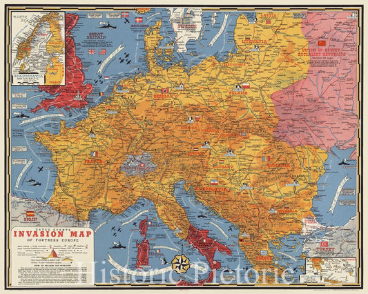 Historic Map : New Dated Events World War Map, 1944 , Vintage Wall Art