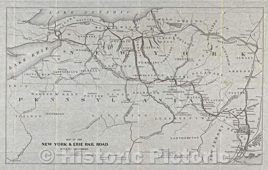 Historic Map : Map of the New York and Erie Rail Road with its Connexions, 1851 , Vintage Wall Art