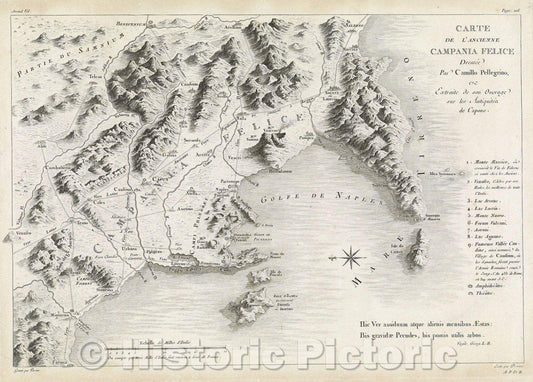 Historic Map : Carte de l'Ancienne Campania Felice Dresse?e  par Camillo Pellegrino Extraite de son Ouvrage sur les Antiquitea de Capone., 1782 , Vintage Wall Art