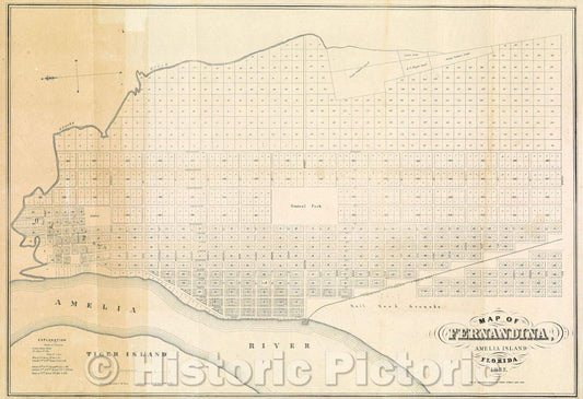Historic Map : Map of Fernandina, Amelia Island, Florida, 1857 , Vintage Wall Art