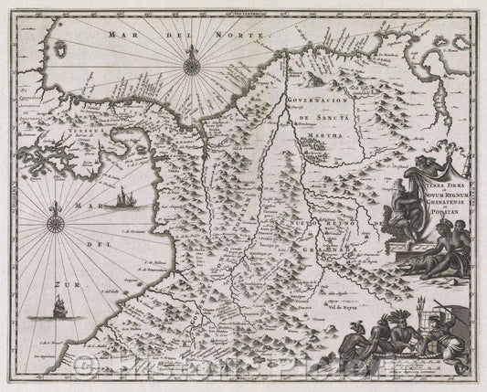 Historic Map : Terra Firma et Novum Regnum Granatense et Popayan., 1670 , Vintage Wall Art