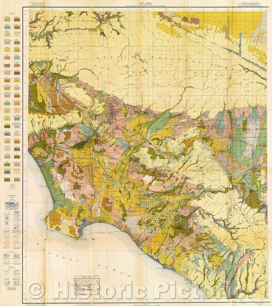 Historic Map : Soil Map California: Reconnoissance Survey, Central Southern Area, Western Sheet, 1917 , Vintage Wall Art