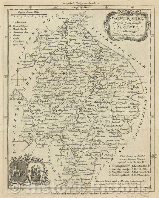 Historic Map : Warwick Shire Drawn from actual Surveys, 1760 , Vintage Wall Art