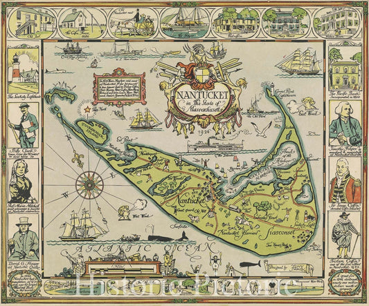 Historic Map : Nantucket in the State of Massachusetts, 1926 , Vintage Wall Art