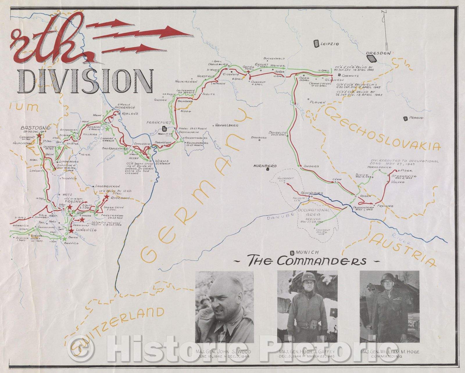 Historic Map : The Fourth Armored Division, 1945 , Vintage Wall Art