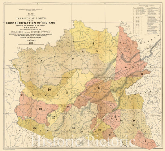 Historic Map : Map of the Former Territorial Limits of the Cherokee "Nation of" Indians, 1884 , Vintage Wall Art