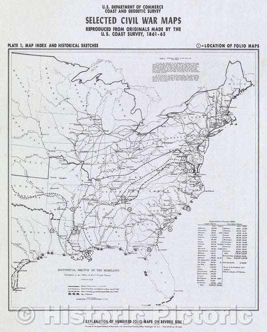 Historic Map : Selected Civil War maps, reproduced from originals made by the U.S. Coast Survey, 1861-65Plate 1: Map Index and Historical Sketches, 1962 , Vintage Wall Art