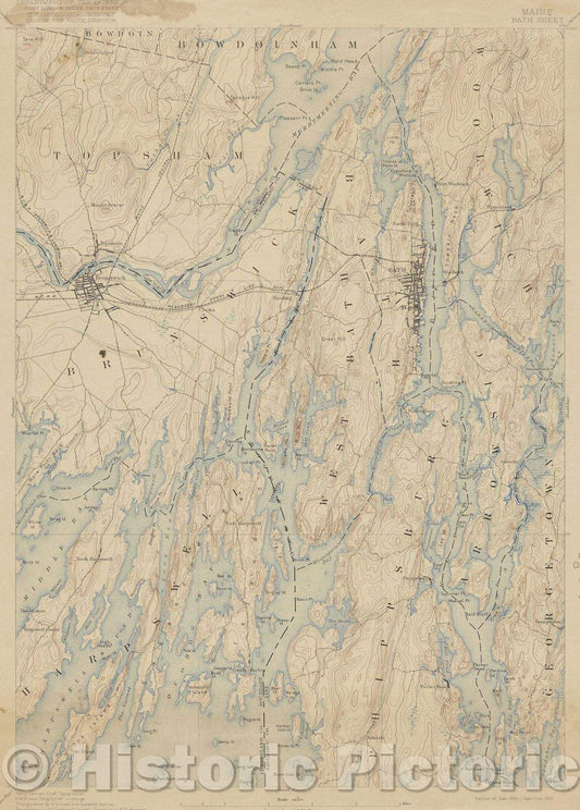 Historic Map : Maine Bath Sheet, 1894 , Vintage Wall Art
