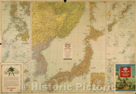 Historic Map : Esso war map III featuring the Pacific Theater : a third war map, 1944 , Vintage Wall Art