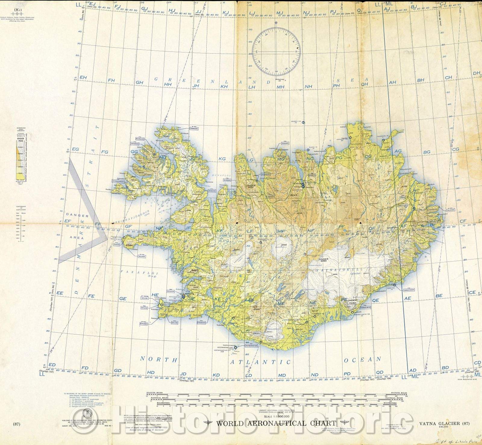 Historic Map : World aeronautical chart. Vatna Glacier, 1956 , Vintage Wall Art