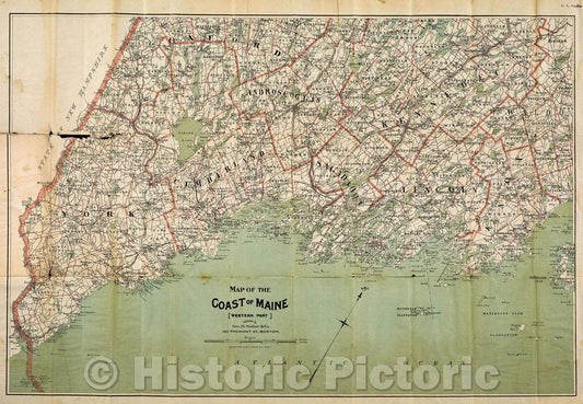 Historic Map : Map of the coast of Maine (western part), 1893 , Vintage Wall Art