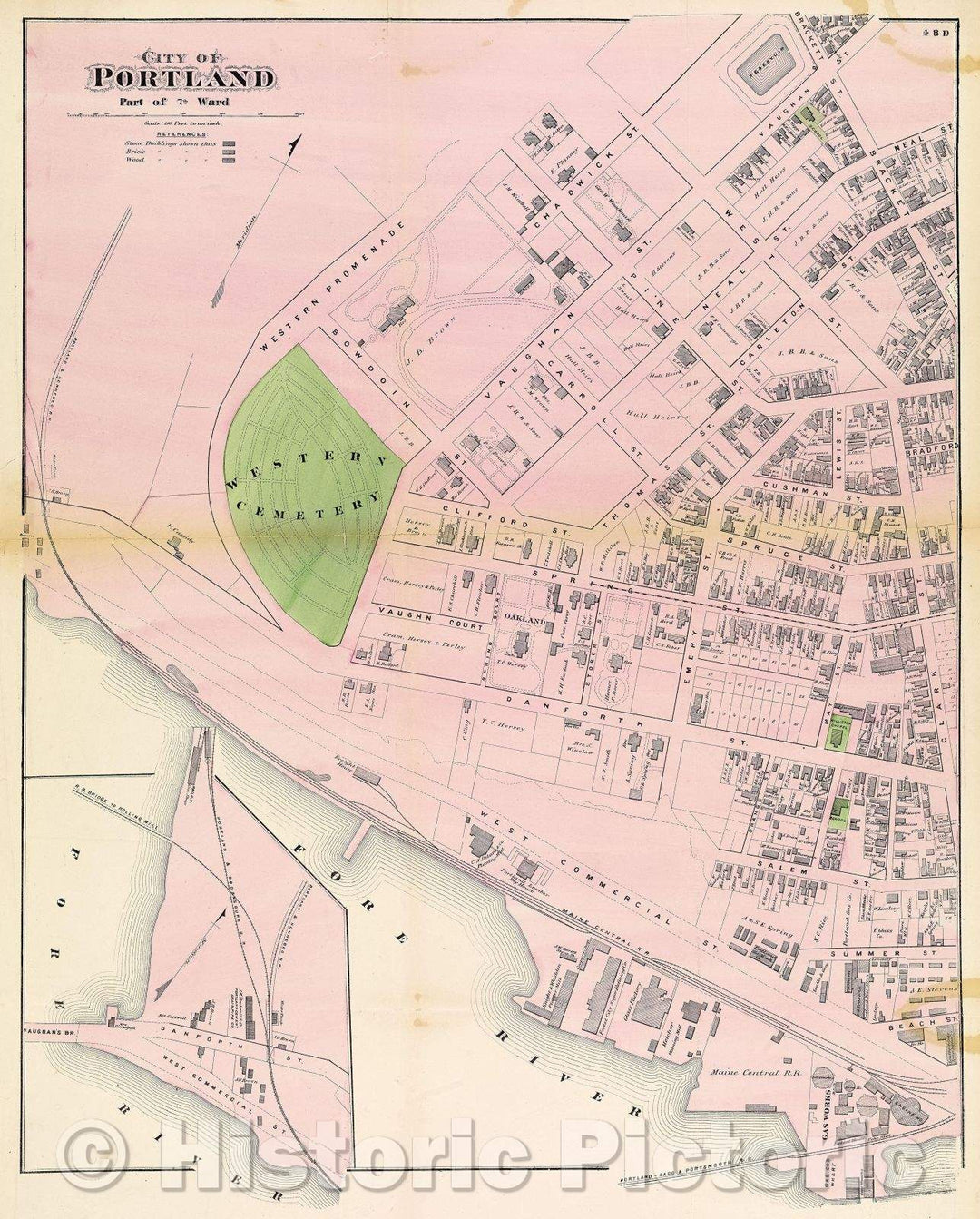 Historic Map : City of Portland, parts of 7th ward, 48D, 1871 , Vintage Wall Art