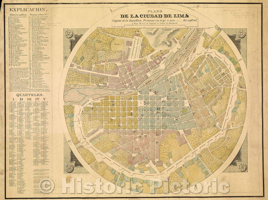 Historic Map : Plano de la ciudad de Lima : capital de la republica Peruana, 1830 , Vintage Wall Art