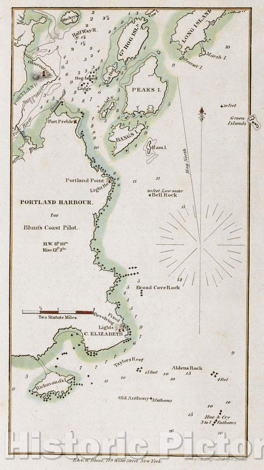 Historic Map : Portland Harbour, for Blunt's Coast Pilot., c. 1815 , Vintage Wall Art