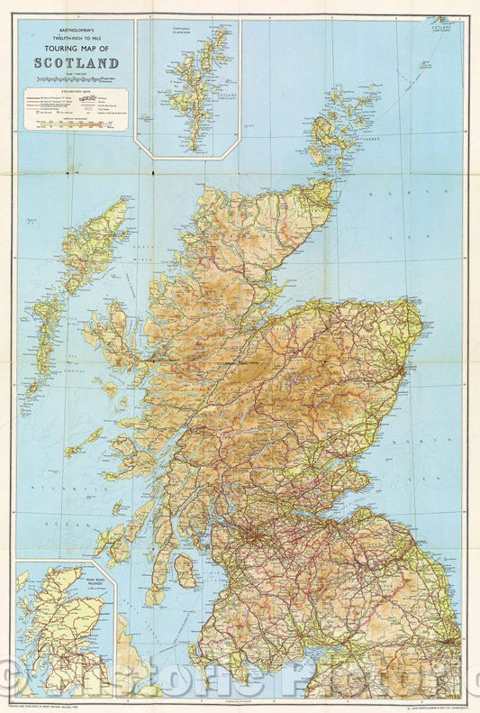 Historic Map : Bartholomew's Twelfth-Inch to Mile Touring Map of Scotland, 1960 , Vintage Wall Art