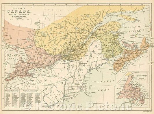 Historic Map : Dominion of Canada, Eastern Provinces and Newfoundland, c. 1882 , Vintage Wall Art