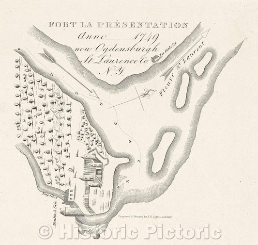 Historic Map : Fort La Presentation, c. 1838 , Vintage Wall Art