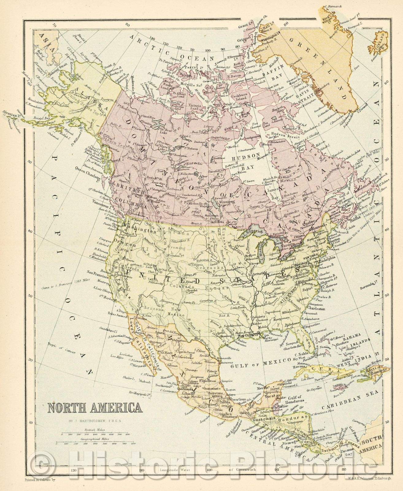 Historic Map : North America, c. 1882 , Vintage Wall Art