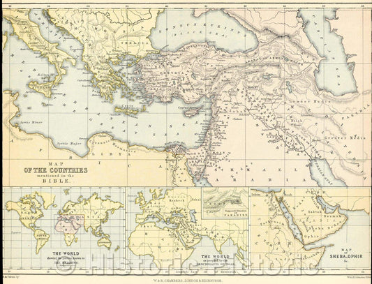 Historic Map : Map of the Countries mentioned in the Bible, c. 1882 , Vintage Wall Art