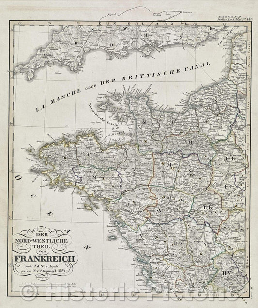 Historic Map : Der Nord-Westliche Theil von Frankreich, 1844 , Vintage Wall Art