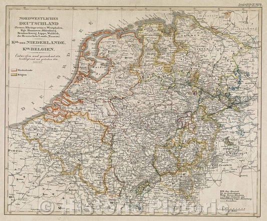 Historic Map : Norwestliches Deutschland (Preuss, Rheinprovinz u. Westphalen, Kgr. Hannover, Oldenburg, Braunschweig, Lippe, Waldeck, die Hessischen Lande, 1845 , Vintage Wall Art