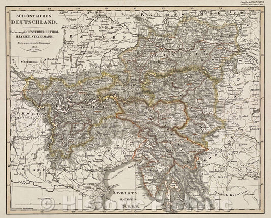 Historic Map : Sud-Ostliches Deutschland. Erzherzogth. Oesterreich, Tirol, Illyrien, Steyermark., 1846 , Vintage Wall Art