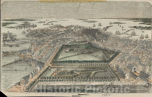 Historic Map : Boston, 1862 , Vintage Wall Art