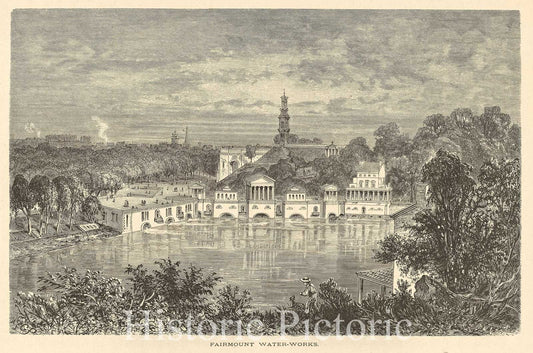 Historic Map : Fairmount Water-Works., 1872 , Vintage Wall Art