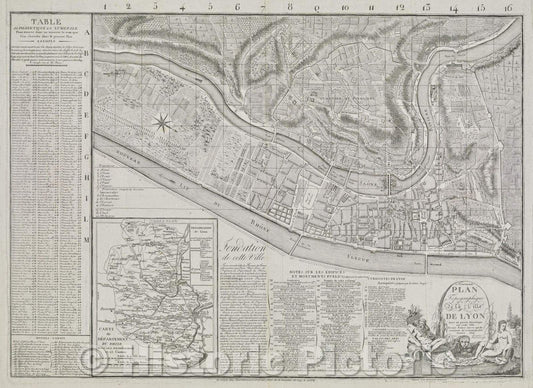 Historic Map : Nouveau plan topographique de la ville de Lyon avec un precis historique sur cette ville et une notice sur ce quelle contient de remarquable annee, 1816 , Vintage Wall Art
