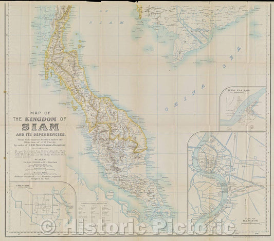 Historic Map : Map of the Kingdom of Siam and its dependencies, 1900 , Vintage Wall Art