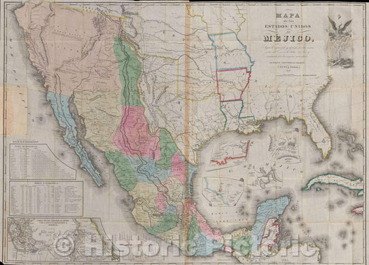 Historic Map : Mapa de los Estados Unidos de Mejico, California andc segun lo organizado y definido por las varias actas del congreso de dicha Republica, 1847 , Vintage Wall Art