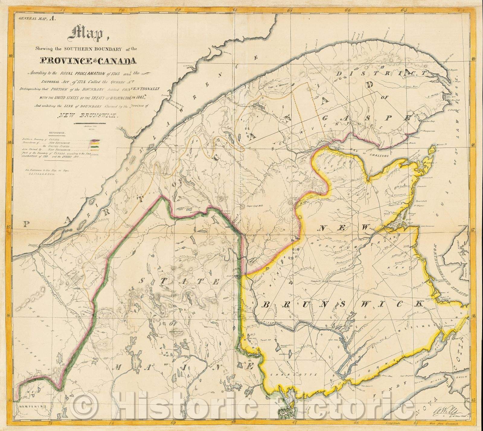Historic Map : Map shewing the southern boundary of the province of Canada, 1763 , Vintage Wall Art