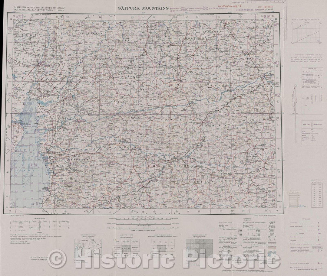 Historic Map : Satpura Mountains, 1941 , Vintage Wall Art