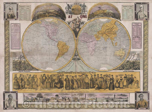 Historic Map : The World at One View, 1847 , Vintage Wall Art
