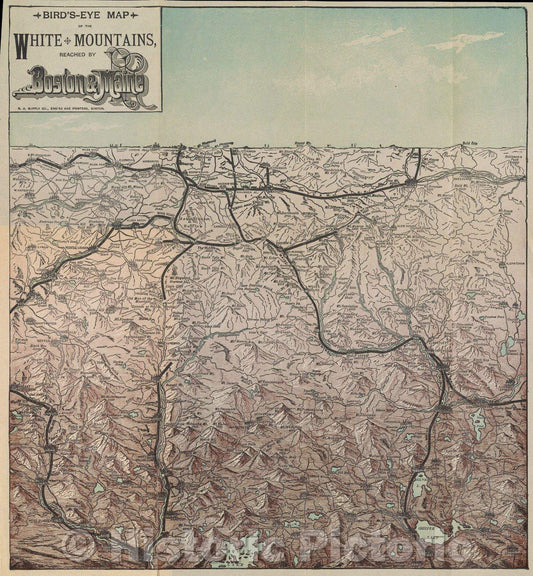 Historic Map : Among the Mountains - illustrated, Vintage Wall Art