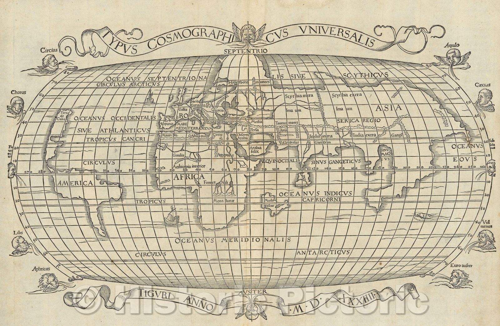 Historic Map : Typus Cosmographicus Universalis., 1534 , Vintage Wall Art