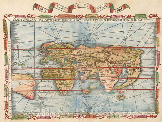 Historic Map : Tabu Totius Orbis : Orbis Typus Universalis Iuxta Hydrographorum Traditionem exactissime, 1535 , Vintage Wall Art
