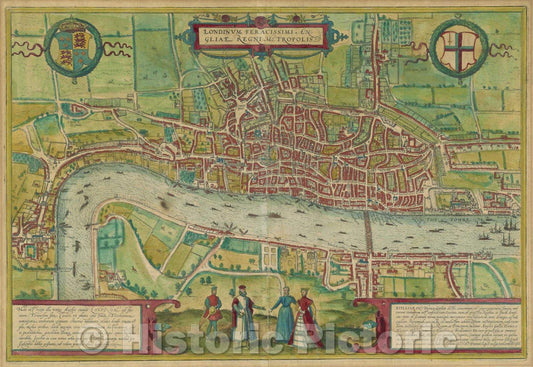 Historic Map : Londinum, Feracissimi Angliae Regni Metropolis, 1572 , Vintage Wall Art