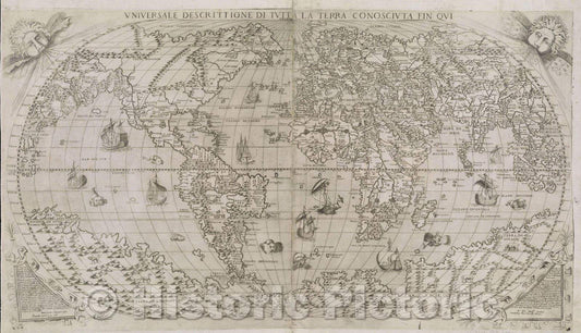 Historic Map : Universale Descrittione Tutta La Terra Conosciuta Fin Qui, 1565 , Vintage Wall Art