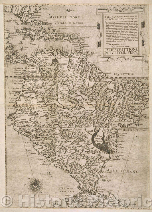 Historic Map : La Descrittione di tutto il Peru, 1566 , Vintage Wall Art