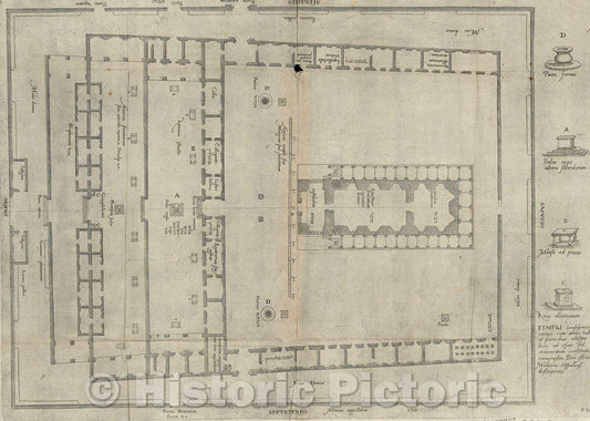Historic Map : Templi Jersolymitani Antigui cum Atriis Cellis, et Porticibus Aliisque Locis Ad Usum Vel Ornamentum Constitus Icnographie., 1572 , Vintage Wall Art