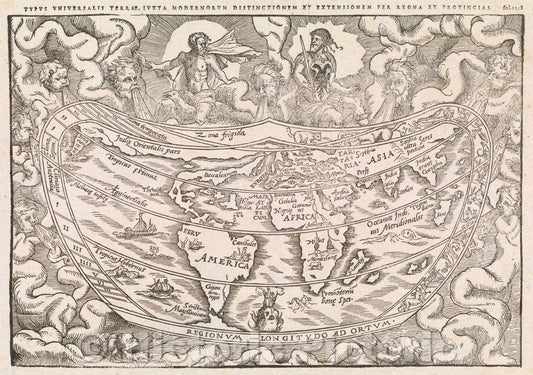 Historic Map : Typus Universalis Terrae juxta Modernorum Distinctionem et Extensionem per Regna et Provincias., 1583 , Vintage Wall Art