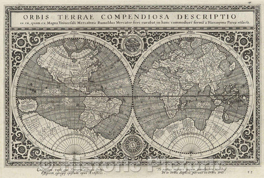 Historic Map : Orbis Terrae Compendiosa Descriptio ex ea quam ex Magna Universali Mercatoris Rumoldus Mercator fieri curabat, in hanc commodiore forma a Hieronymo, 1596 , Vintage Wall Art