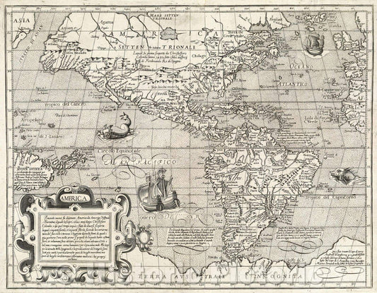 Historic Map : America, c. 1599 , Vintage Wall Art